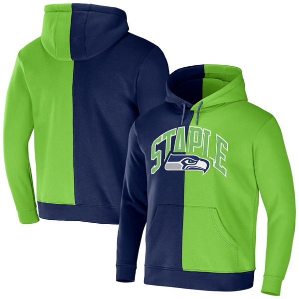 Men's Seattle Seahawks Navy/Green Split Logo Pullover Hoodie